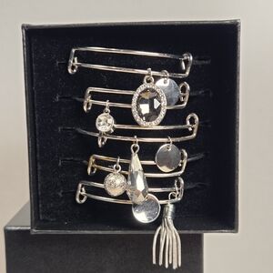 C&B "Christopher & Banks" Silver Tone Set of Bangle Bracelets 5 Total NIP